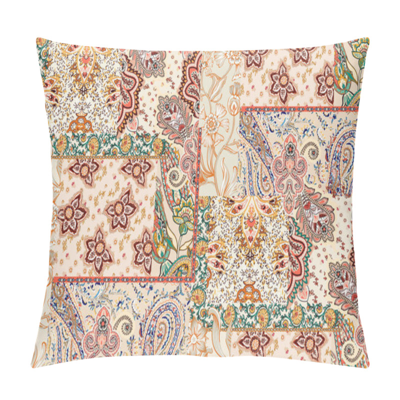 Personality  Patchwork Floral Pattern With Paisley And Indian Flower Motifs. Damask Style Pattern For Textil And Decoration Pillow Covers