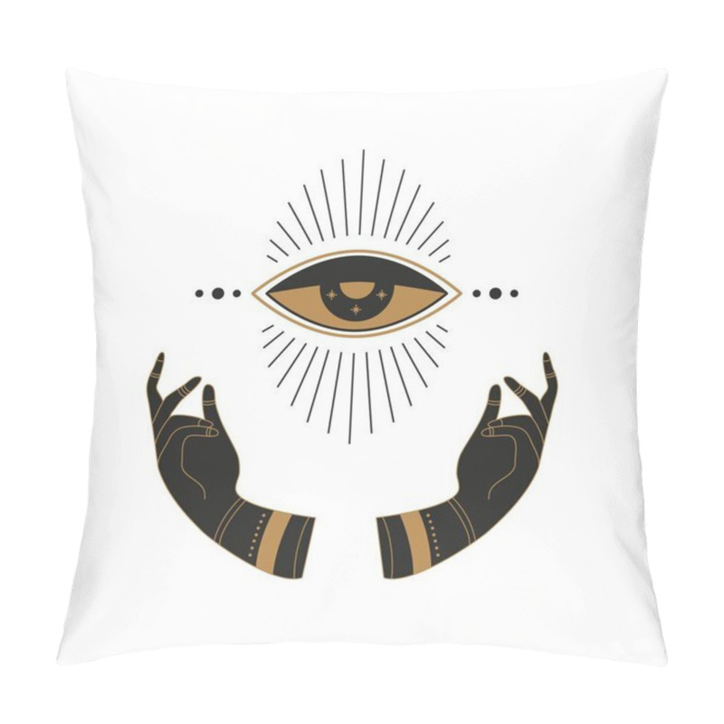 Personality  Boho Doodle Mystic Template. Hand Drawn Esoteric Magic Hands With Moon Eye, Simple Feminine Logo Design. Vector Illustration Pillow Covers