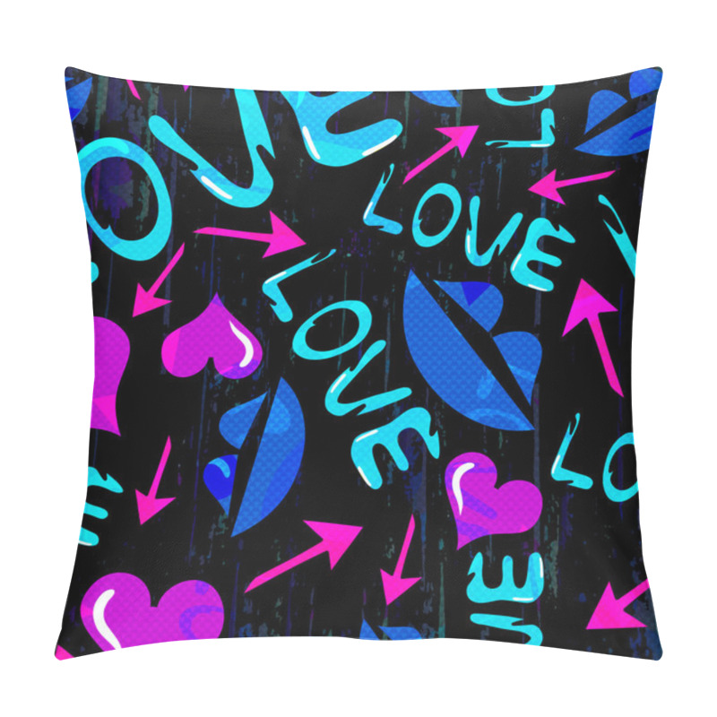 Personality  Graffiti Valentine Day On A Black Background Seamless Background Pillow Covers