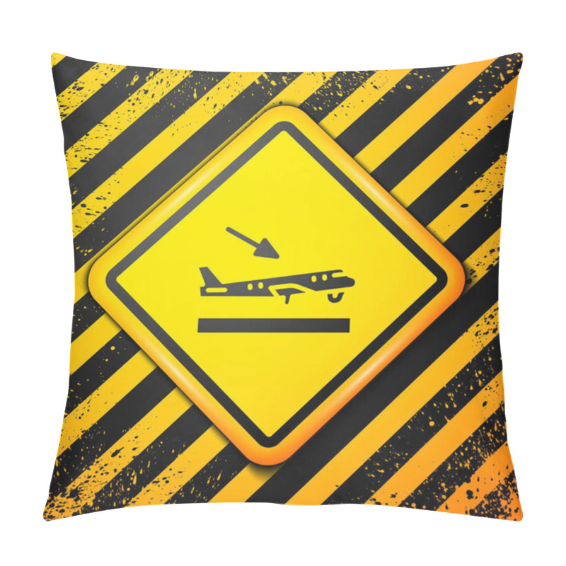 Personality  Black Plane Landing Icon Isolated On Yellow Background. Airplane Transport Symbol. Warning Sign. Vector. Pillow Covers