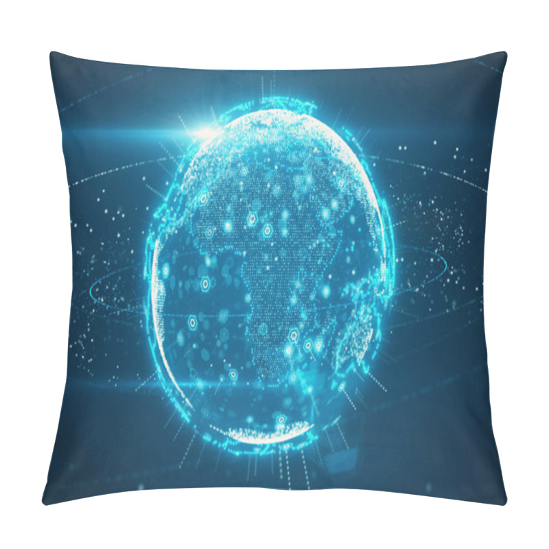 Personality  3d Illustration Of Digital Planet Earth Data Abstract Of A Technological Data Network Transmitting Communication, Complexity And Data Flow Of The Modern Digital Era Pillow Covers