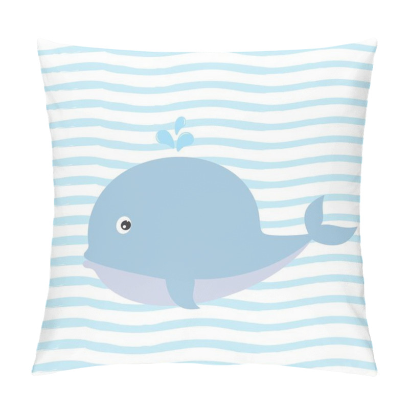 Personality  Greeting Card With Charming Whale On Background With Blue Stripes. Pillow Covers