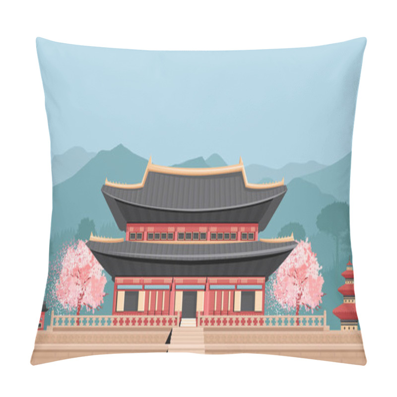 Personality  Korean Temple With Mountains Pillow Covers