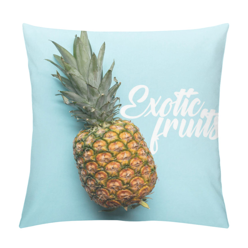 Personality  Top View Of Whole Ripe Tropical Pineapple On Blue Background With Exotic Fruits Illustration Pillow Covers