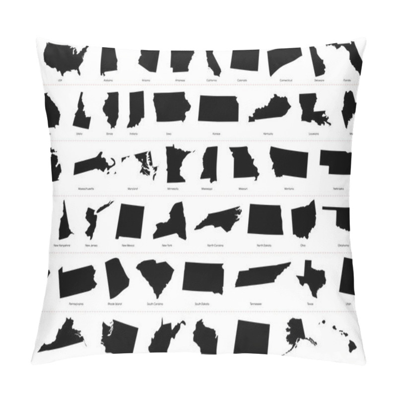 Personality  Map Of The United States Of America (USA) Divided States Maps Silhouette Illustration On White Background Pillow Covers