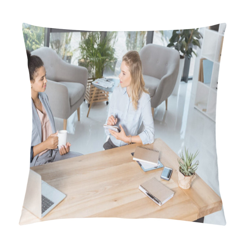 Personality  Multiethnic Businesswomen Working On Project Pillow Covers