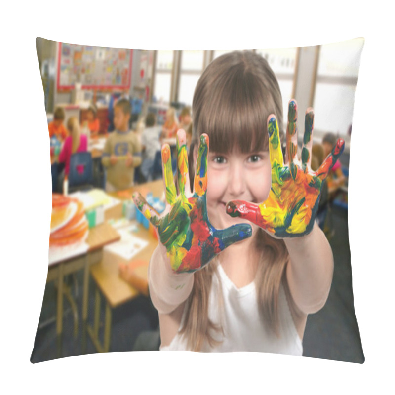 Personality  School Age Child Painting With Her Hands Pillow Covers