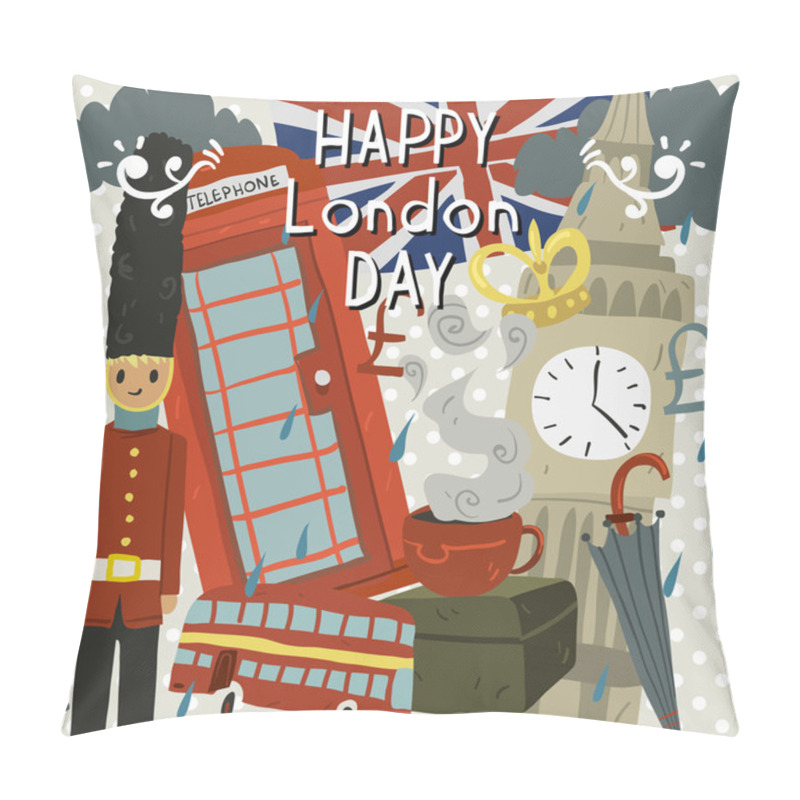 Personality  Happy London Day Greeting Card. Pillow Covers