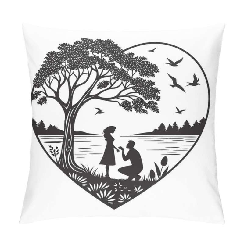 Personality  Romantic Proposal Silhouette In Heart-Shaped Nature Scene Pillow Covers