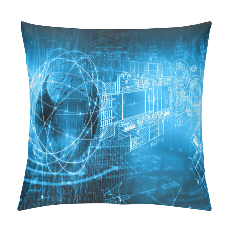 Personality  Best Internet Concept Of Global Business. Globe, Glowing Lines On Technological Background. Electronics, Wi-Fi, Rays, Symbols Internet, Television, Mobile And Satellite Communications Pillow Covers