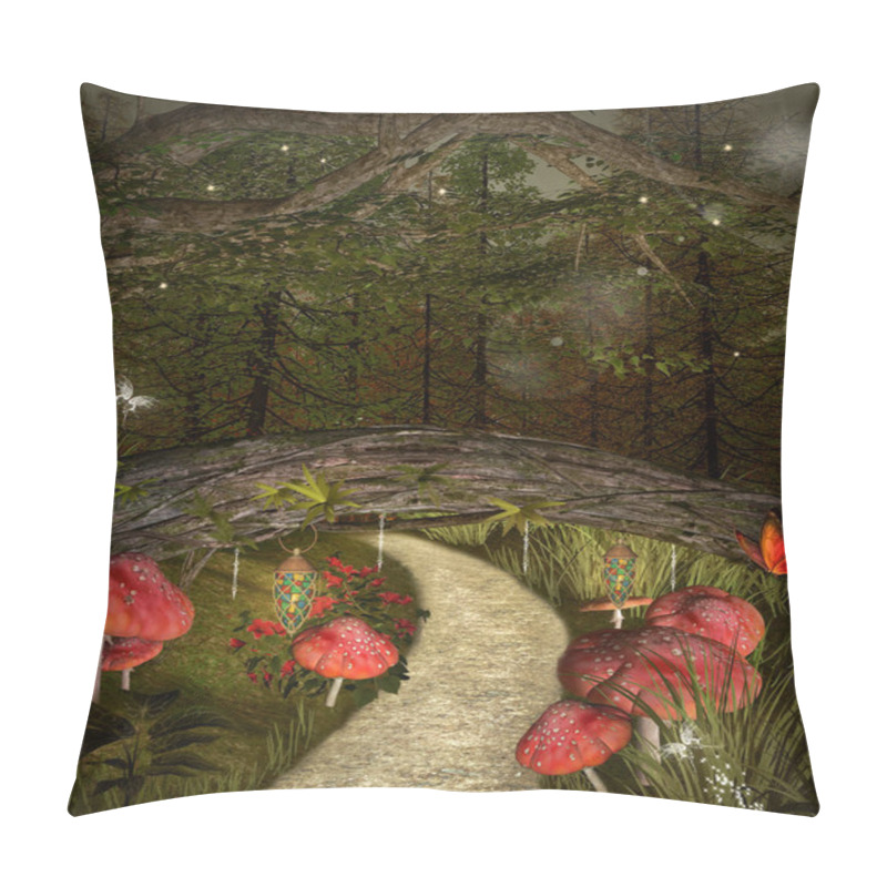 Personality  Pathway Under The Bridge With Red Magic Mushrooms Pillow Covers