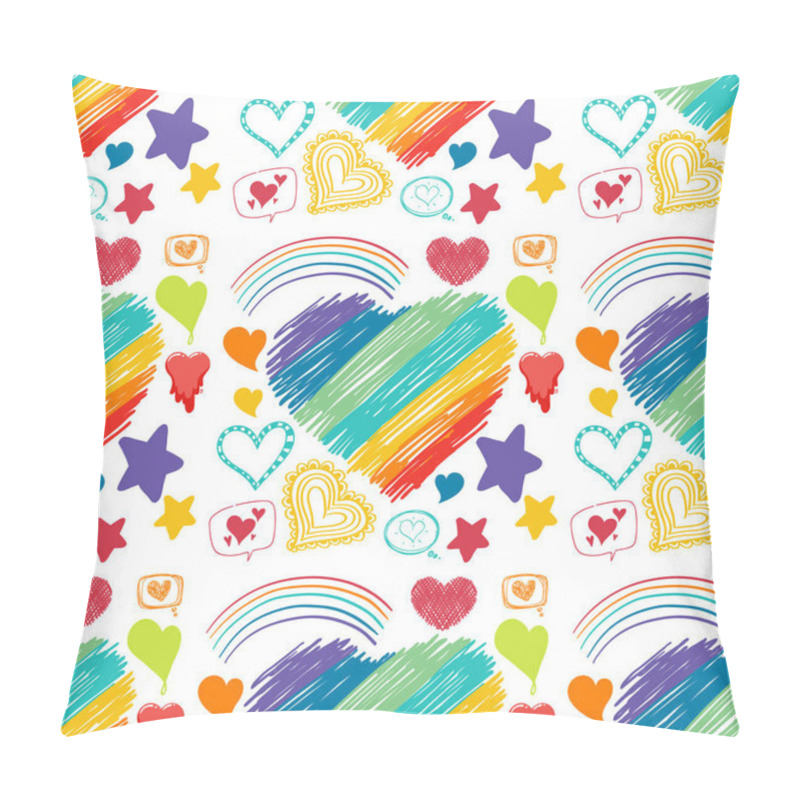 Personality  Seamless Pattern Of Heart And Rainbow Icons Illustration Pillow Covers