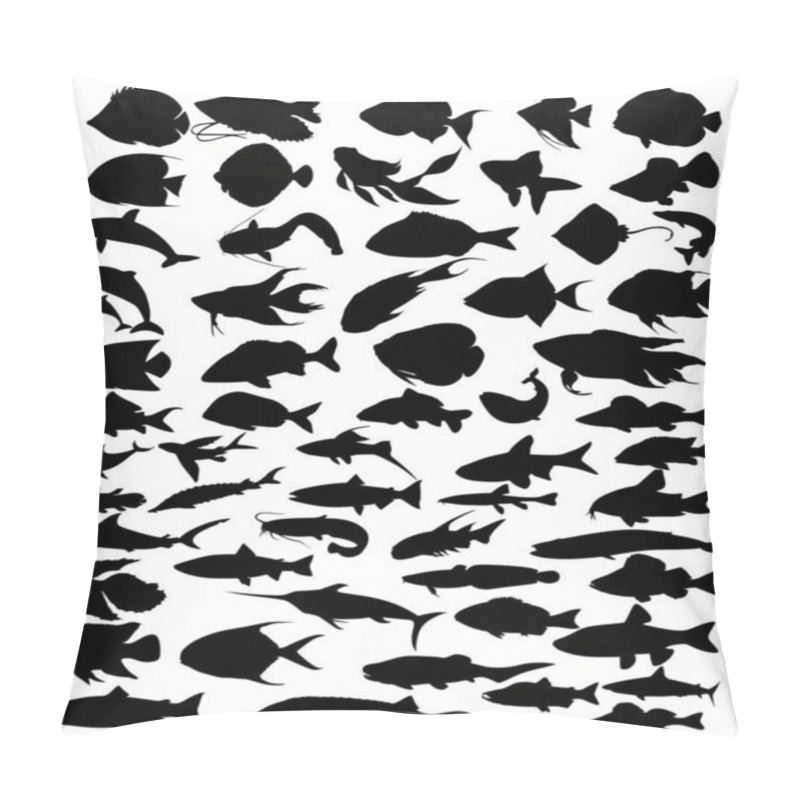 Personality  Collection Silhouettes Of Fish. Fish Silhouettes. Set Of Fish. Bundle Fish. Fish Silhouettes. Vector Illustration. Pillow Covers