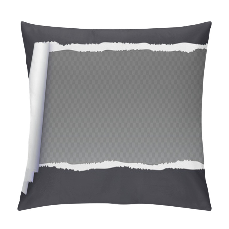 Personality  Realistic Black Torn Open Paper With Space For Text On Transparent, Horizontal Background, Holes In Paper. Torn Strip Of Paper With Uneven, Torn Edges. Coiling Torn Strip Of Paper Pillow Covers