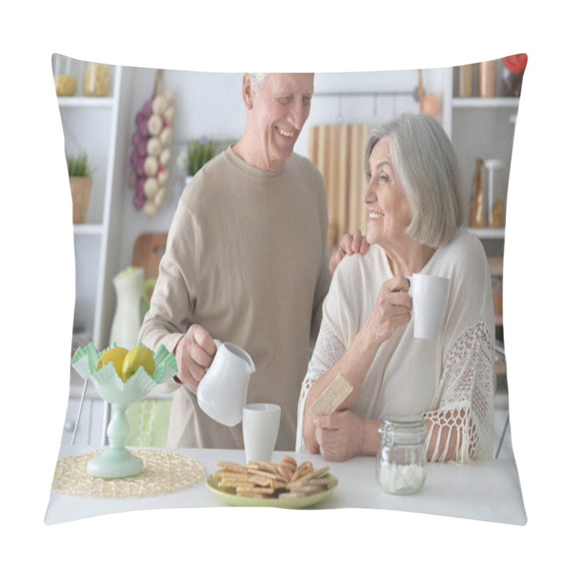 Personality  Senior Couple Drinking Tea Pillow Covers