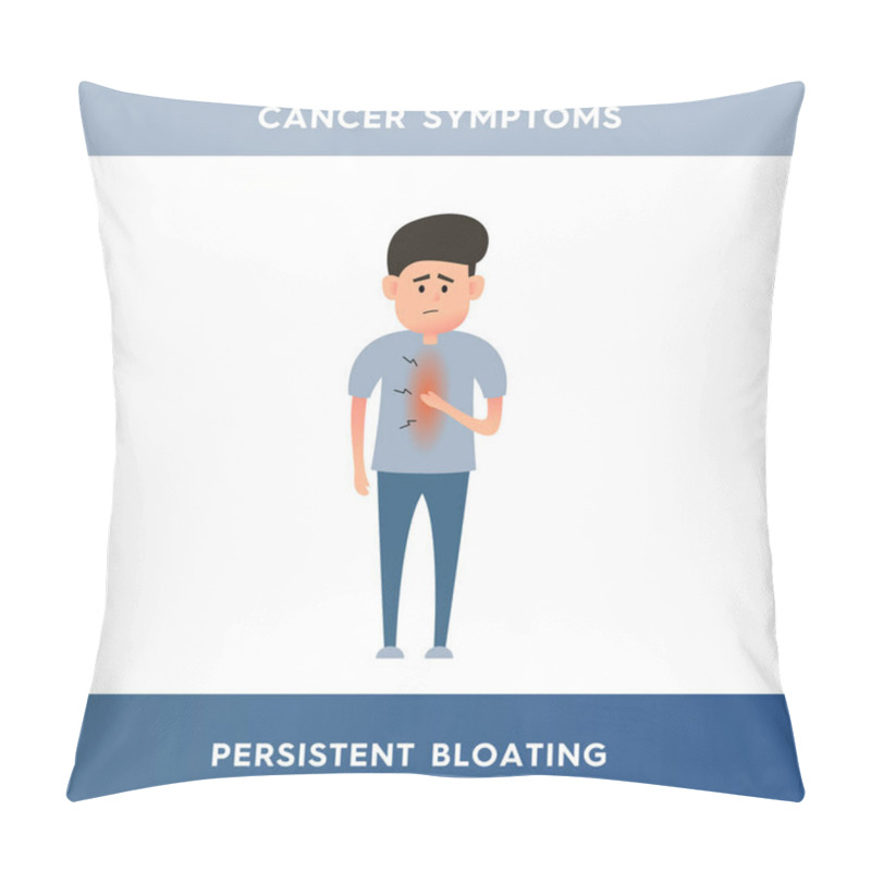 Personality  Vector Illustration Of A Man Suffering From Bloating. The Man Experiences Constant Bloating. Symptoms Of Cancer, Irritable Bowel Syndrome Or Food Allergies Pillow Covers