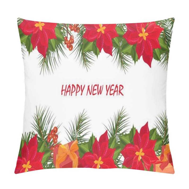 Personality  Red Poinsettia Flowers Christmas Banner Card Vector. Retro Festive Backgrounds Pillow Covers