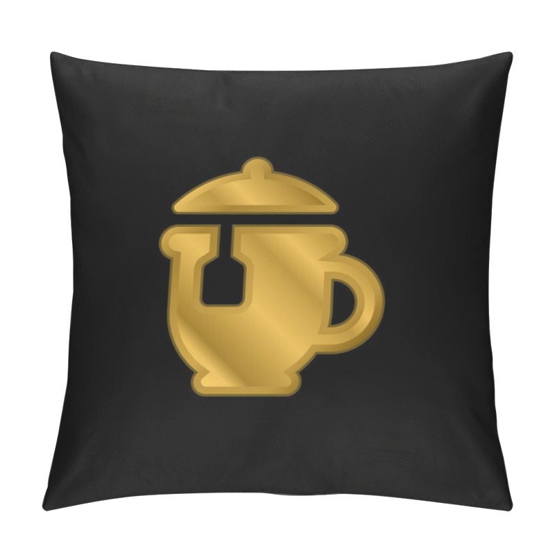 Personality  Big Tea Pot Gold Plated Metalic Icon Or Logo Vector Pillow Covers