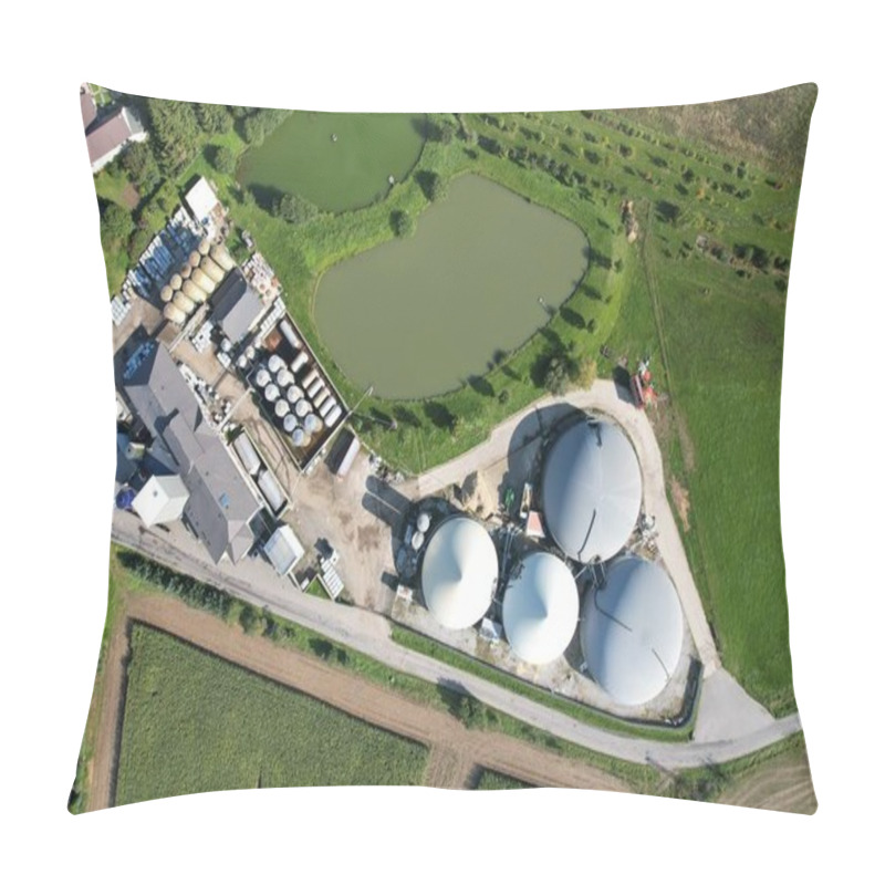 Personality  Biogas Production, Biogas Plants, Bioenergy,aerial Panorama Landscape View Of Bio Gas Production Facility And Powerplant, European Energy Crisis,green Renewable Energy Production Pillow Covers