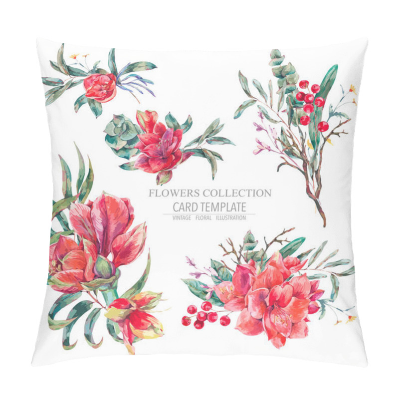 Personality  Vector Floral Set Of Red Flowers, Amaryllis Pillow Covers