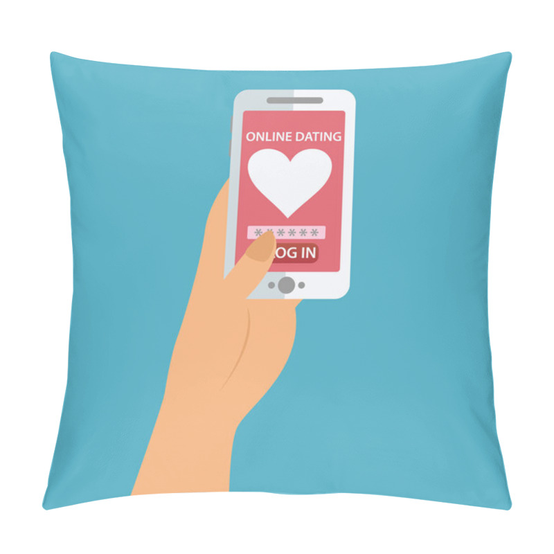 Personality  Woman Using Dating App On Smartphone Pillow Covers