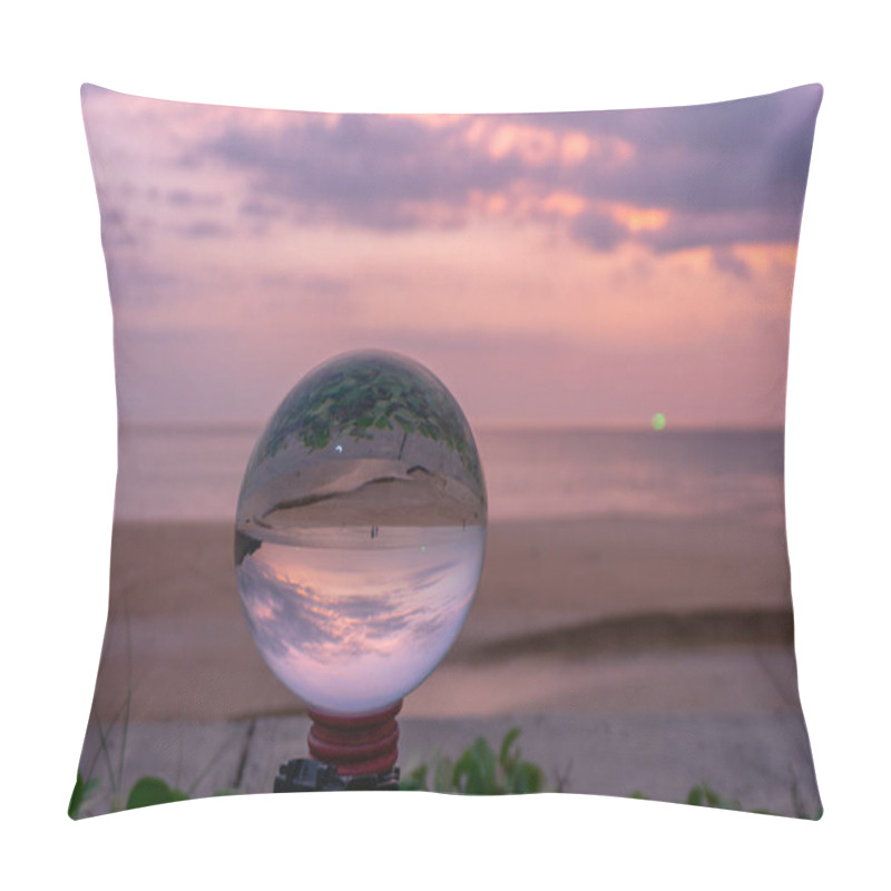 Personality  Sunset In Crystal Ball The Image That Appears In An Upside-down Looks Strange Pillow Covers