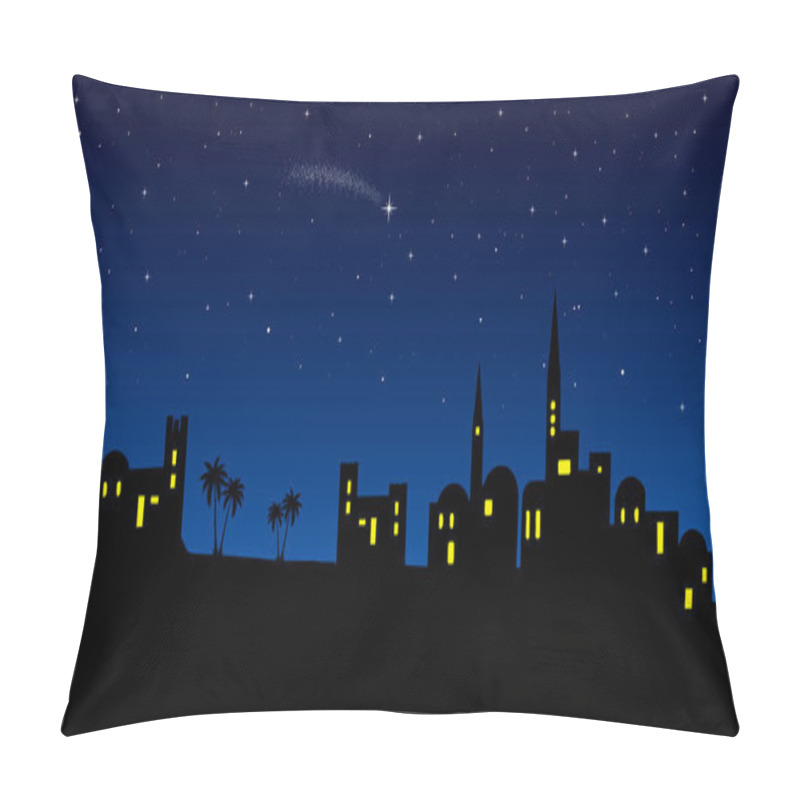 Personality  Christmas Nativity Scene: Bethlehem City Skyline In The Desert At Night. Pillow Covers