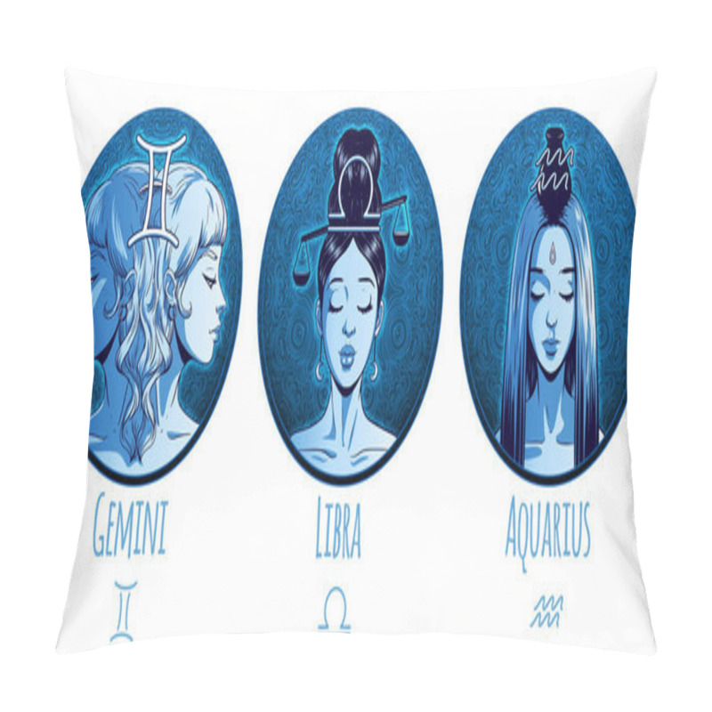 Personality  Air Zodiac Set, Beautiful Girls, Gemini, Libra, Aquarius, Horosc Pillow Covers