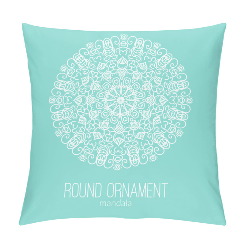 Personality  Vector Hand Drawn White Floral Mandala Circle Ornament Isolated On The Blue Background. Pillow Covers