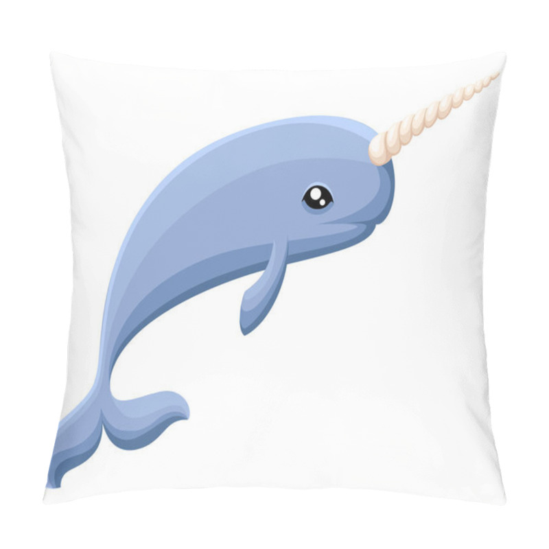 Personality  Cute Cartoon Magic Narwhal With Horn, Funny Unicorn Whale Drawing. Cartoon Character Flat Web Site Page And Mobile App Design Pillow Covers