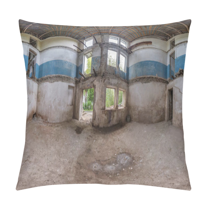 Personality  360 Hdri Panorama In Abandoned Empty Concrete Room Or Unfinished Three-storey Building With Sawn Down Ceilings And Partitions In Full Seamless Spherical Panorama In Equirectangular Projection Pillow Covers