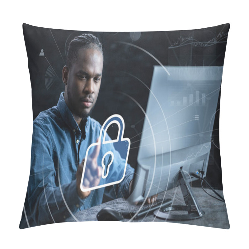 Personality  Computer Cyber Security. Digital Information Lock Icon Pillow Covers