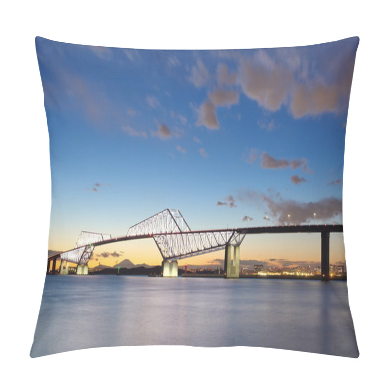 Personality  New Tokyo Landmark , Tokyo Gate Bridge And Mountain Fuji At Sunset Time Pillow Covers