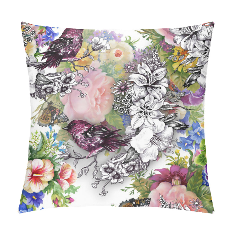 Personality  Exotic Birds With Flowers Pillow Covers