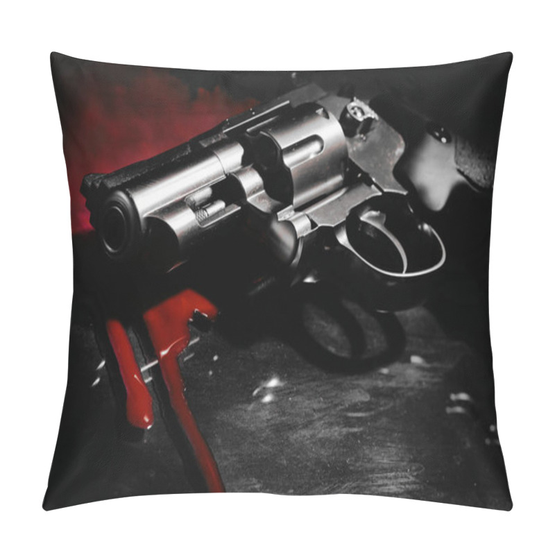 Personality  Revolver And Blood On Black Pillow Covers