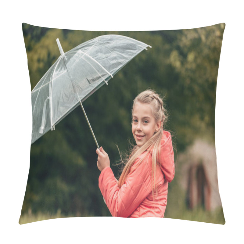 Personality  Child With Umbrella In Autumn Park Pillow Covers