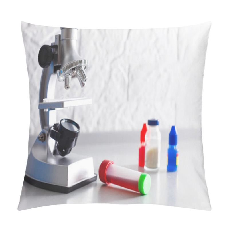 Personality  Microscope Stands On A Table On A White Background Pillow Covers