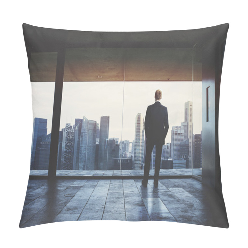 Personality  Businessman Looking At City Through Window Pillow Covers