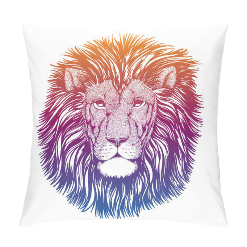 Personality  Hipster Lion Vector Illustration. Mascot. Portrait Of Wild Animal For Logo, Emblem. Pillow Covers