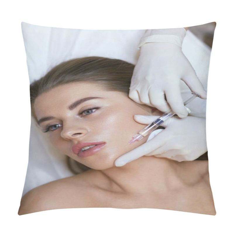 Personality  Face Injection. Rejuvenation Procedure For Facial Lifting. Anti Aging Skincare In Cosmetic Salon.   Pillow Covers