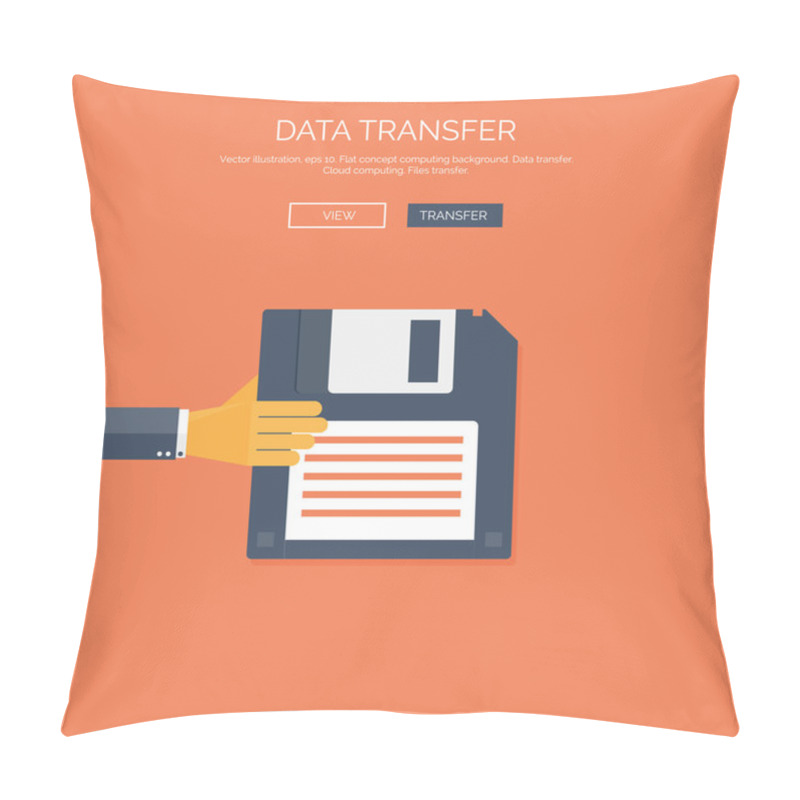 Personality  Vector Illustration. Flat Background With Hand And Floppy Disc. Data Transfer. Information. Pillow Covers