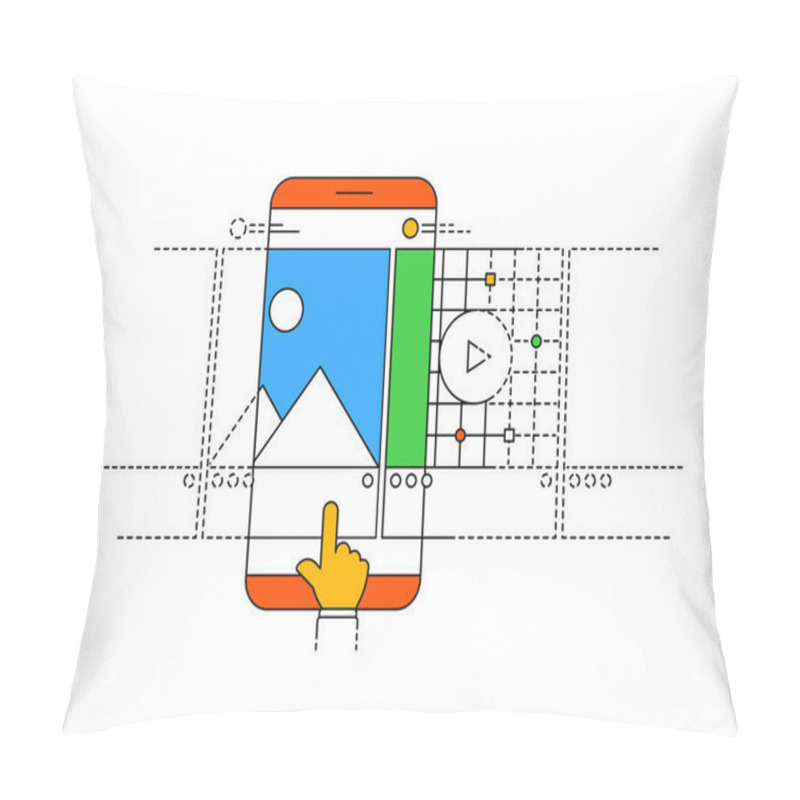 Personality  Carousel Post In Modern Outline Style. Smartphone With Carousel Interface Post For Social Network, Landing Page Design Or Application. Social Media Design Concept On A White Background. Pillow Covers