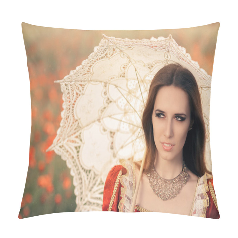 Personality  Beautiful Princess With Umbrella In Summer Floral Landscape Pillow Covers