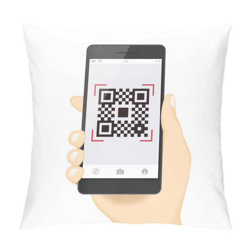 Personality  Qr Code Payment Hand Finger Smartphone App Cashless Technology Concept Vector Illustration Design Image. Digital Pay Without Money. Pillow Covers