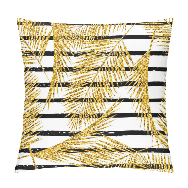 Personality  Seamless Exotic Pattern With Palm Leaf Silhouettes. Gold Glitter Texture. Pillow Covers