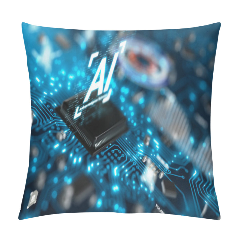 Personality  3D Render AI Artificial Intelligence Technology CPU Central Processor Unit Chipset On The Printed Circuit Board For Electronic And Technology Concept Select Focus Shallow Depth Of Field Pillow Covers