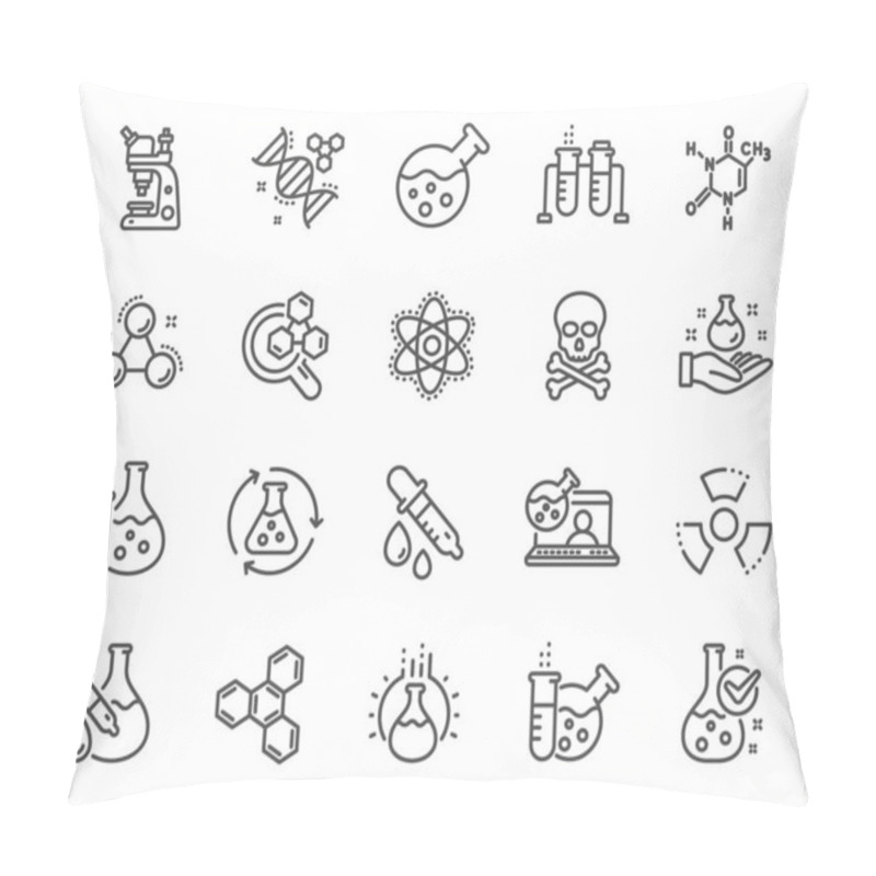 Personality  Chemistry Lab Line Icons. Chemical Formula, Microscope And Medic Pillow Covers