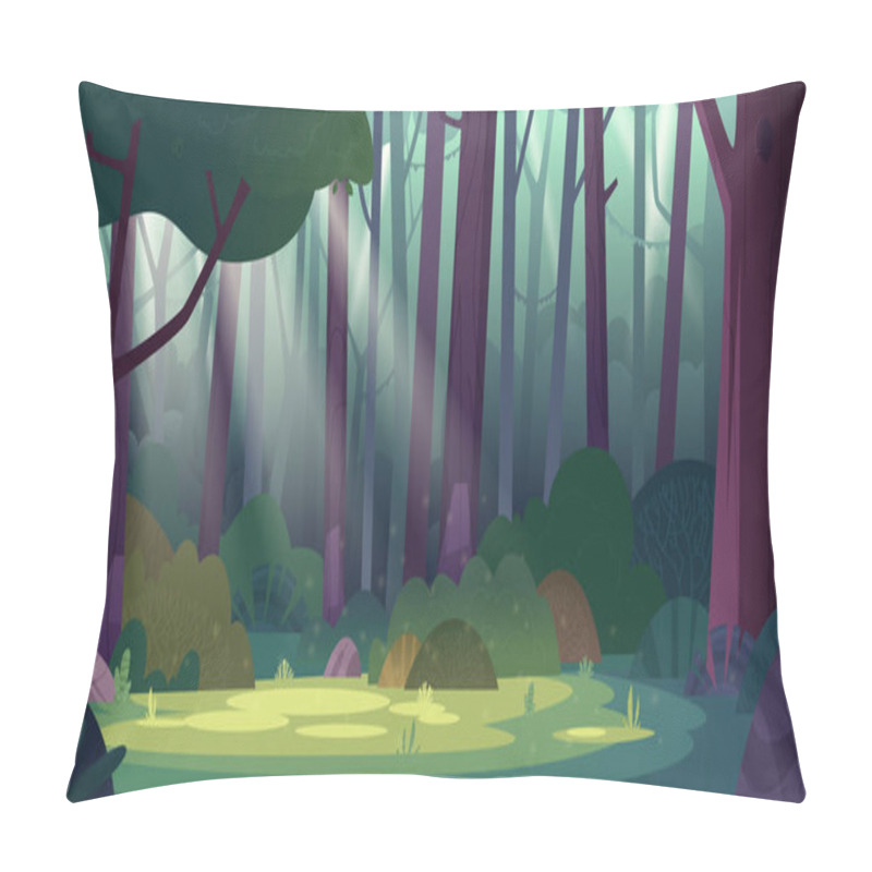 Personality  Cartoon Magic Summer Jungle Forest Glade With Sunbeams. Forest Wilderness Landscape.  Pillow Covers