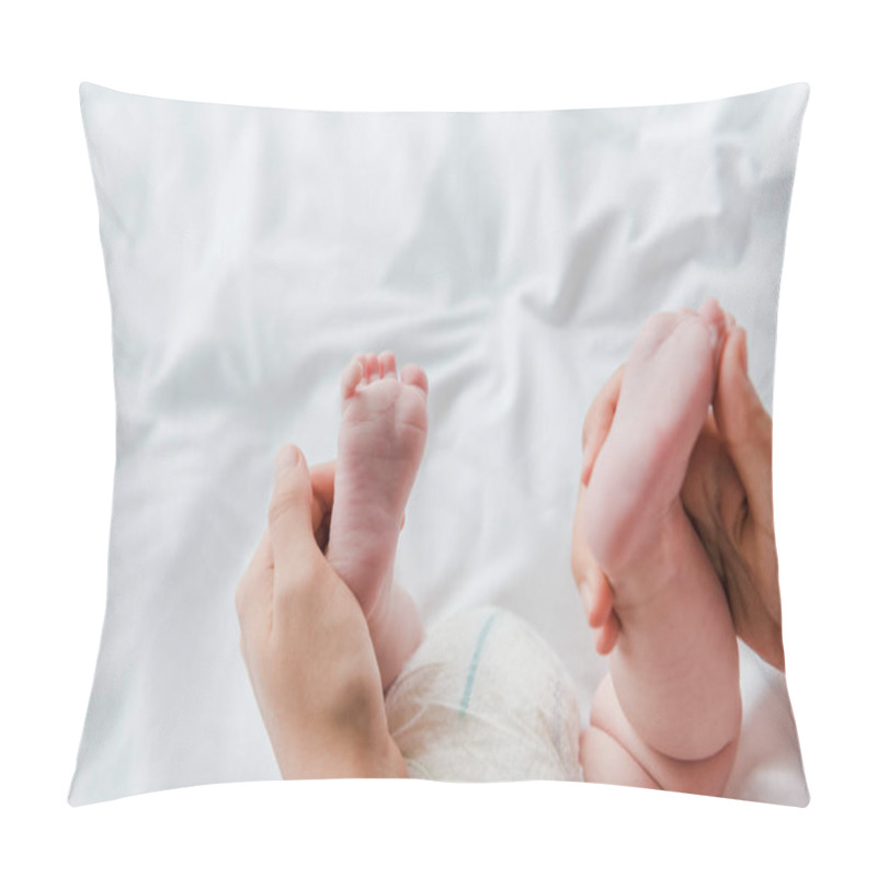 Personality  Top View Of Mother Doing Massage While Touching Legs Of Infant Daughter Pillow Covers