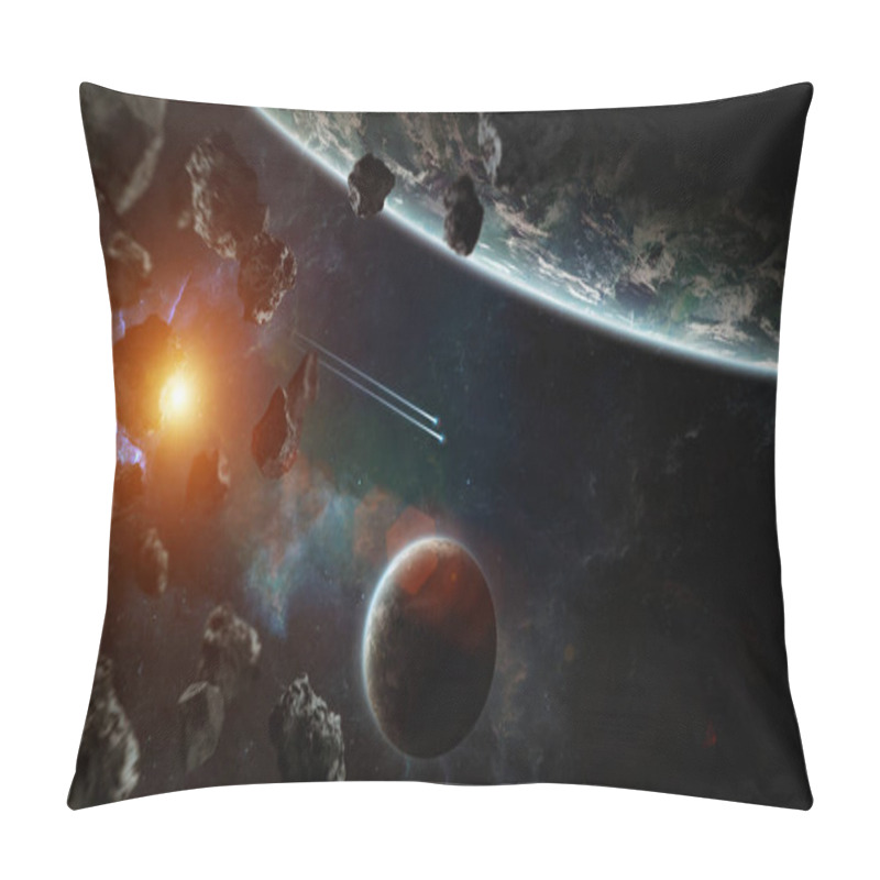 Personality  Distant Planet System In Space With Exoplanets 3D Rendering Elem Pillow Covers